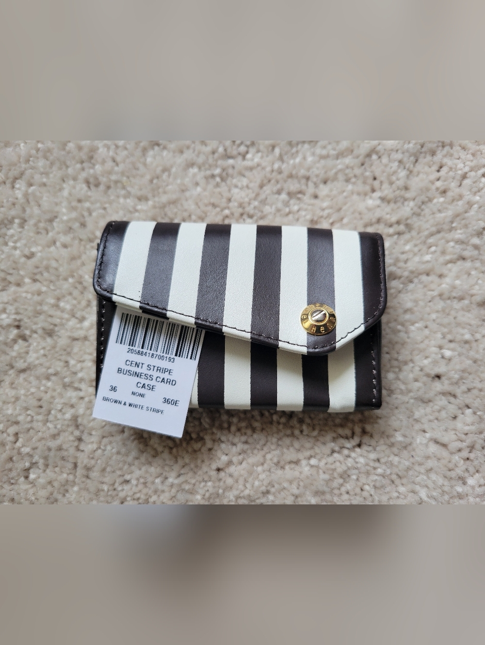 HENRI BENDEL Striped Brown & White Business Card Case NEW